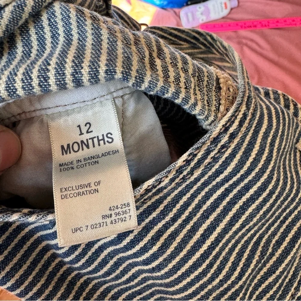 Vintage Oshkosh Overalls Blue White Pinstripe 12M